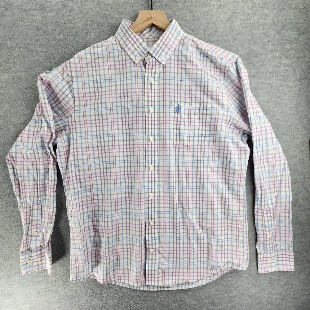 Johnnie O Shirt Mens Large White Hangin Out Plaid Check Button Down Casual